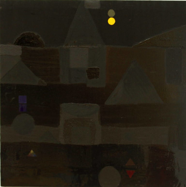 Henri Hagman 2019, "Musta neliö." öljy, akryyli, tempera ja epoksihartsi puulle ja paperille, 82 x 82 cm.
