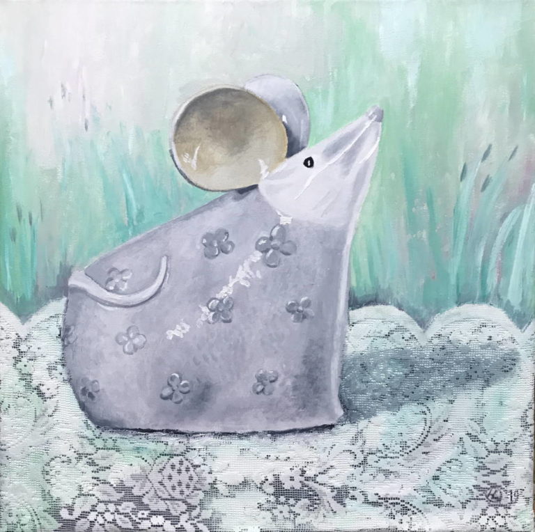 Hiiri, öljy, epoksi, 2019, 50x50, Hilkka Liikkanen