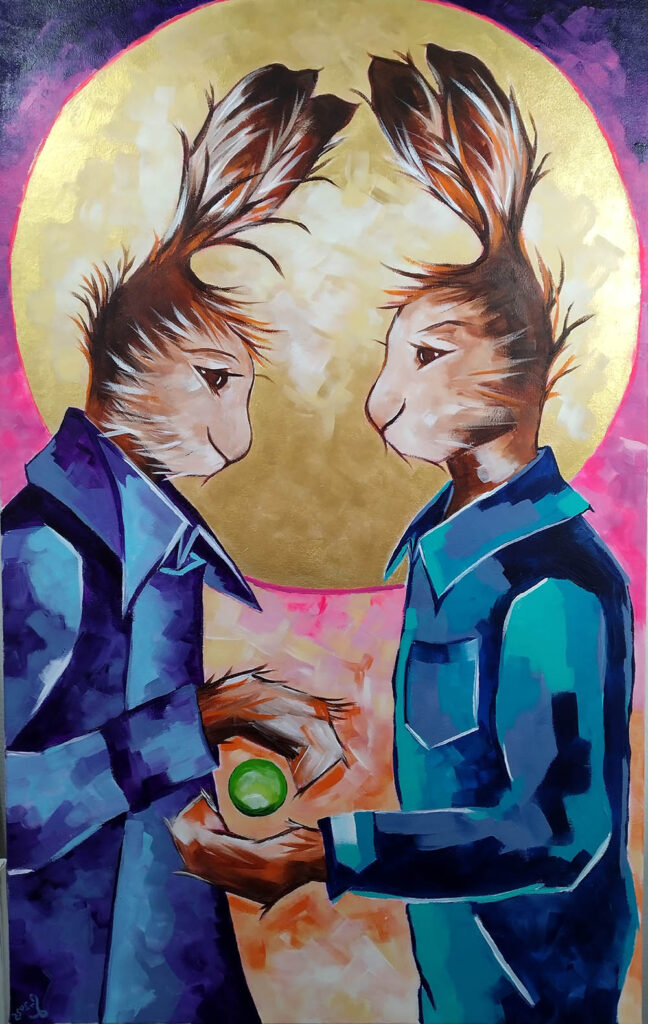 Perinnön jako, akryyli kankaalle, 80x50cm. Sylvilagus 2025. 20.11.